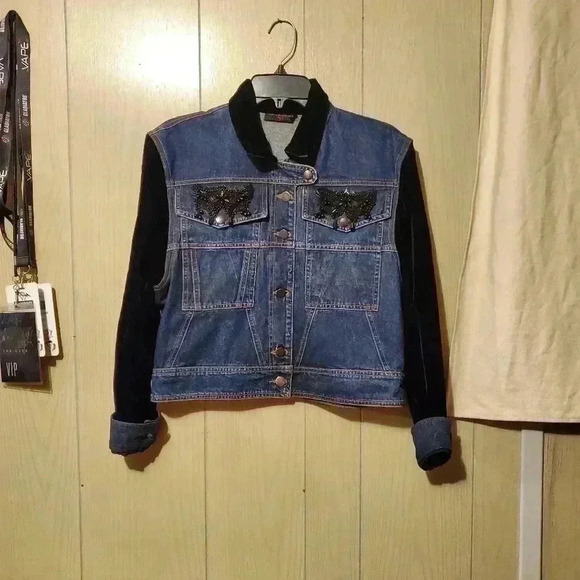 Small Vintage Palmer Australia Velvet Denim Jacket With Bead Detailing - Picture 1 of 6
